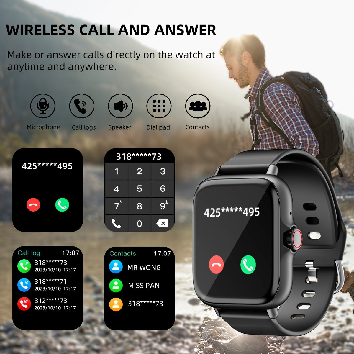 Limited Edition horloge, volledig aanraakscherm, activiteitstracker met bel- en berichtfuncties, stappenteller, meerdere sportmodi, compatibel met iOS/Android-apparaten, eenvoudige stijl, ideaal cadeau voor elke gelegenheid